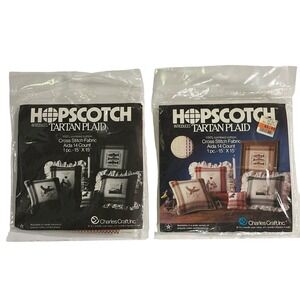 Cross Stitch Charles Craft Hopscotch Tartan Plaid 2pc Lot Fabric Aida 14ct 15x15